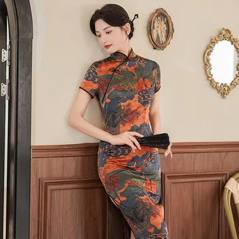 Летнее элегантное улучшенное платье Cheongsam большого размера в стиле ретро для банкета, вечернее платье ципао в китайском стиле для женщин