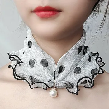 Модный кружевной шарф-ожерелье, креативный шарф с подвеской из искусственного жемчуга, шифоновый шарф-петля для женской одежды и аксессуаров