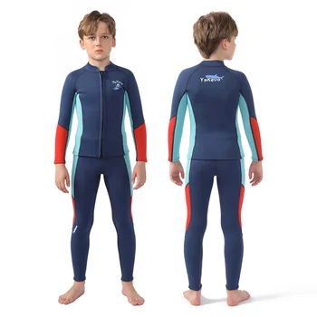 Зимний детский гидрокостюм из 2,5 мм неопрена, раздельный гидрокостюм из 2 предметов для мальчиков и девочек, купальник для серфинга с длинными рукавами и подводного плавания.