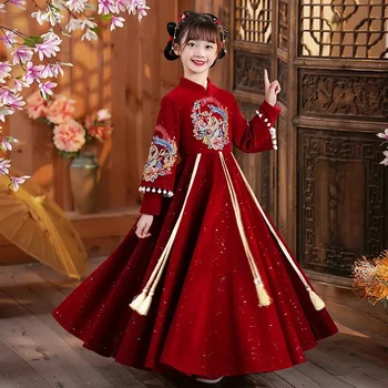 Фестиваль косплея Феи Ханьфу, традиционная китайская новогодняя одежда Hanfu, платье Hanfu, детский красный сценический костюм