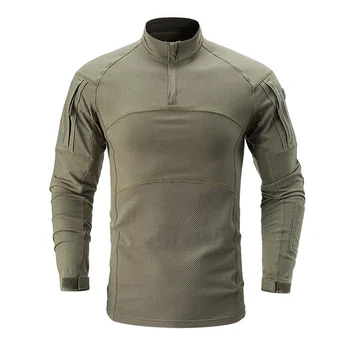 Мужские рубашки в стиле милитари с длинным рукавом на 1/4 молнии Тактические охотничьи походные армейские повседневные пуловеры