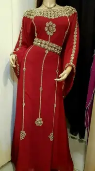 Дубайский кафтан, халат с вырезом лодочкой, пуловер с длинным рукавом, модная вышивка, Марокканская этническая одежда, ткань из жоржета