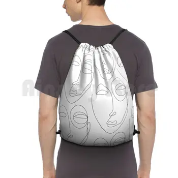 Дизайн в стиле One Line | минимализм, рюкзак, сумка на шнурке, спортивная сумка для верховой езды, скалолазания, современный портрет странного лица, Странные люди