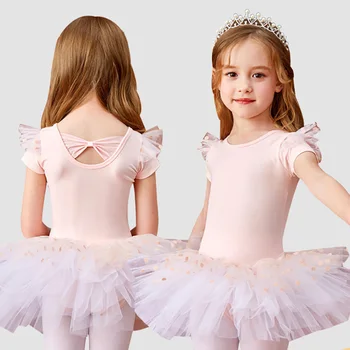 Балетная юбка USHINE для девочек, танцевальная одежда, платье-пачка, одежда для детей, женское трико, хлопковый костюм с коротким рукавом, танцевальный танец