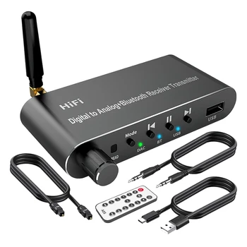Передатчик-приемник Bluetooth 5.1 Цифро-аналоговый аудиопреобразователь Из черного алюминиевого сплава для ТВ, игр