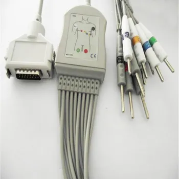 Совместим с кабелем ЭКГ Fukuda Denshi FCP-7411, FX-7402/FX-2111, FX-2155/3010/7010 EKG с Выводными проводами 10 Выводов Din 3.0 End AHA