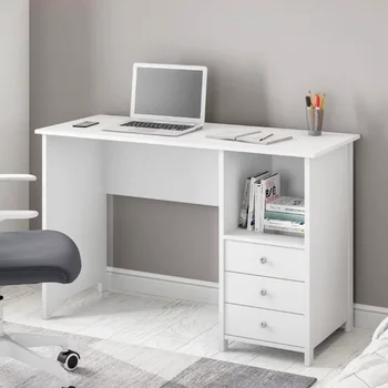 Techni Mobili Современный письменный стол с 3 ящиками для хранения, белый офисный стол, компьютерный стол, офисная мебель