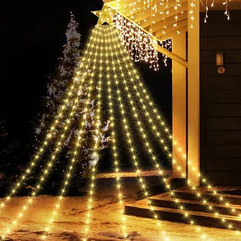 Наружные елочные фонари 9X3 м, гирлянды с рождественской звездой, 288 светодиодных гирлянд для занавесок с водопадом, гирлянда с фе