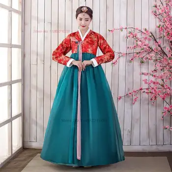 Оригинальное вечернее платье 2024 года, танцевальный костюм для древнего корейского народного сценического представления ханбок, традиционное шифоновое платье с цветочным принтом