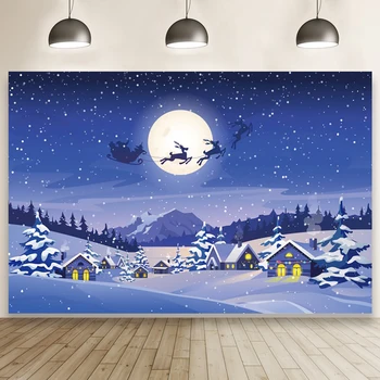 Laeacco Рождественский мультяшный фон для фотосъемки, декор обложки, темно-синий Зимний ночной пейзаж, фон Санта-Клауса для фотостудии