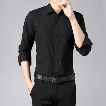 Рабочая рубашка, стильный мужской воротник с лацканами, деловая рубашка, дышащий облегающий топ, впитывающий пот, для комфорта с длинным рукавом, дышащий