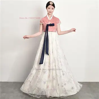 2024 древний корейский винтажный танцевальный костюм ханбок, женское традиционное платье с цветочной вышивкой, национальное платье для выступлений на сцене