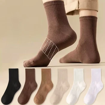 Мужские носки Осень-зима, однотонные носки средней длины, сборчатые баскетбольные спортивные хлопчатобумажные носки, длинные носки для любителей оптом