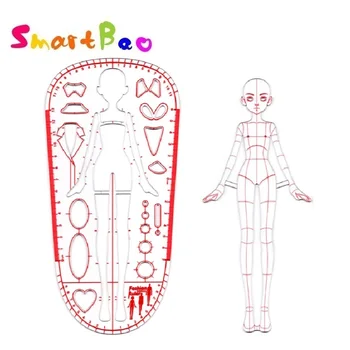 Шаблон модной дизайнерской линейки для дизайна одежды для девочек Содержит направляющие линии пропорций тела.