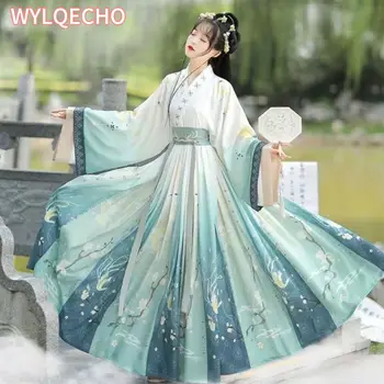 Женские восточные винтажные костюмы Hanfu в китайском стиле, платья фей с цветочной вышивкой, традиционные повседневные наряды древних принцесс