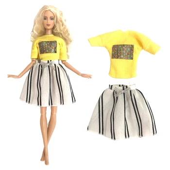NK 1 комплект, благородная желтая блузка принцессы 1/6, юбка-трапеция, модная одежда, повседневный костюм, подходящий для куклы Барби, Аксессуары, подарочная игрушка