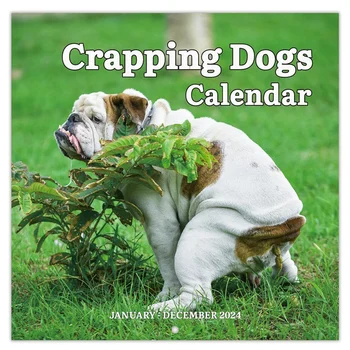 1 Шт. Настенный календарь на 2024 год - Календарь на 2024 год, 12 ежемесячных календарей с какающими собаками, 2024 Забавные подарки с кляпами
