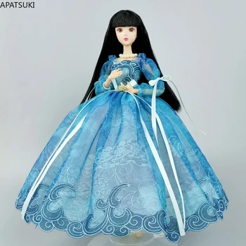 Синее свадебное платье ручной работы для куклы Барби Наряды с пышными рукавами и бантом Вечернее платье принцессы Одежда 1/6 Аксессуары для кукол Игрушки