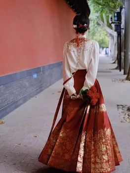 Новое Китайское Женское платье Hanfu для Помолвки с Высоким Чувством, Платье Для Салюта, Комплект Юбок с Красной Лошадиной Мордой