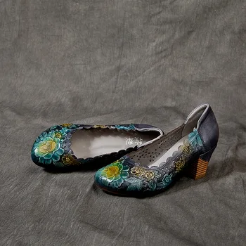 Роскошный Ханбок На высоком каблуке с носком из воловьей кожи с цветочным узором в этническом стиле, Женская обувь из натуральной кожи с мелким носком, обувь с круглым носком