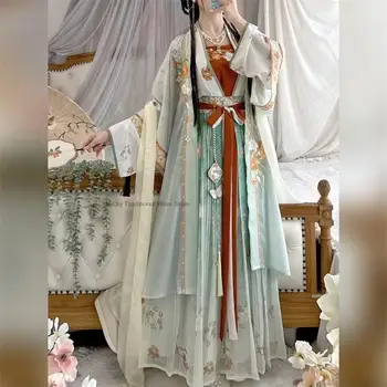 Китайский Традиционный комплект одежды Hanfu Династии Сун Для девочек, вышитый Комплект одежды Hanfu, фотография, косплей, Летнее Новое платье Hanfu