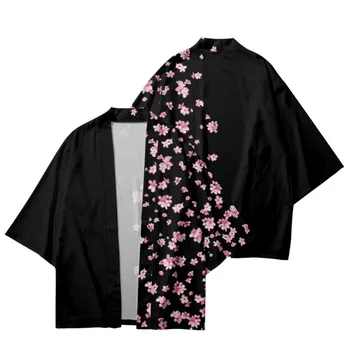 Юката с принтом цветов Сакуры, Мужская И женская мода, кардиган, Блузка, Хаори, Оби, Азиатская одежда, Японское Кимоно для косплея Harajuku
