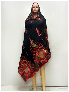2023 Новый Стиль Африканский женский шарф Большого размера Дизайн Круга Выдалбливают Вышивку Хлопчатобумажный Материал Мусульманский шарф для шалей Пашмина