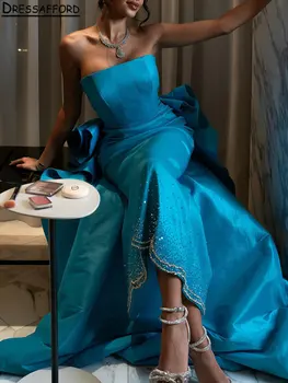 Светло-голубое вечернее платье Русалки из Дубая без рукавов с бриллиантами и бисером, многоуровневая юбка без бретелек, вечернее платье для официальных вечеринок