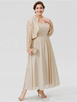 Плюс размер С жакетами Belore, кружевное шифоновое платье для матери невесты длиной до щиколоток, расшитое бисером, официальная вечеринка, свадебная мода 2023 г.