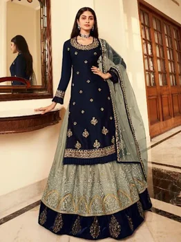 Женский костюм Kurtas Темно-синий Камиз Salwar в традиционном стиле, тяжелый Lehenga Choli