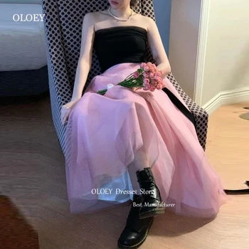 Простые Черно-розовые Корейские вечерние платья OLOEY для свадебной вечеринки без бретелек длиной до щиколоток, платья для выпускного вечера, платья для официальных мероприятий