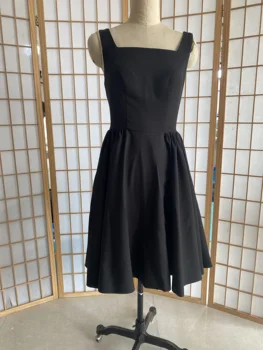 Новое летнее женское платье с квадратным вырезом и карманом в стиле ретро в стиле Хепберн, тонкое черное платье средней длины