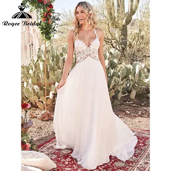 Элегантное свадебное платье трапециевидной формы с пуговицами сзади, V-образный вырез, кружевные аппликации, Шифоновые бретельки, свадебное платье vestidos de novia