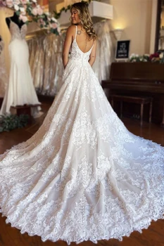 Элегантные Женские пляжные свадебные платья в стиле бохо для невесты, кружевные аппликации, высокие бретельки-спагетти, свадебные платья Vestido De Novia