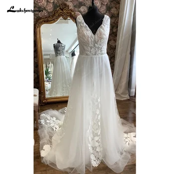 Свадебное платье Lakshmigown трапециевидной формы в богемном стиле в стиле бохо, без рукавов, с кружевной аппликацией на спине, свадебное платье vestidos de novia