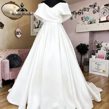 Винтажное свадебное платье Princess Crepe в складку с коротким рукавом 2024, свадебное платье на заказ, vestido de novia saten