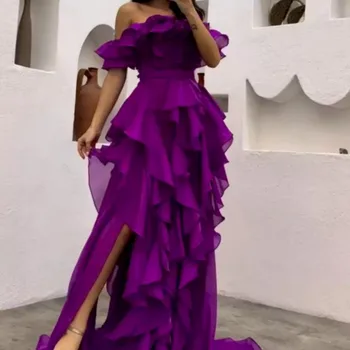 Sapmae, Трапециевидное асимметричное платье на молнии с открытыми плечами, фиолетовое элегантное вечернее платье для выпускного вечера для женщин