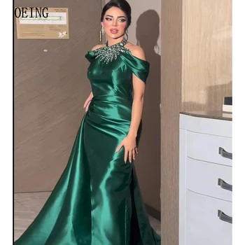 OEING Роскошные Оливково-зеленые женские платья для вечеринок и свадеб Vestidos, атласное арабское вечернее платье знаменитостей с блестками, молния сзади