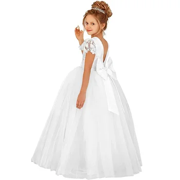 Детское свадебное платье с кружевами для девочек Простое представление на день рождения Рождественское пончо Длинное платье принцессы