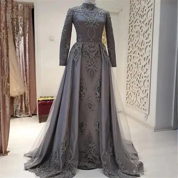 2023 Мусульманские Зеленые атласные вечерние платья для женщин, Роскошное расшитое бисером Свадебное платье для невесты, вечерние платья для выпускного вечера в Дубае, праздничный халат