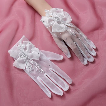 Изысканные Простые перчатки, Короткое свадебное платье из тюля, Свадебное платье, Белые Эстетичные перчатки невесты с французским жемчугом