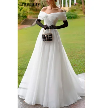 Роскошное свадебное платье трапециевидной формы, Элегантные женские платья с открытыми плечами, платья со складками, свадебные платья с открытой спиной, Женское платье Vestido