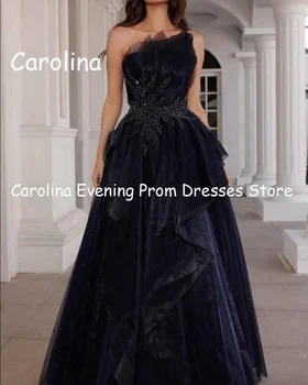 Платье для выпускного вечера из Каролинского тюля трапециевидной формы без бретелек с рюшами и аппликациями, длина до пола, Вечернее вечернее элегантное платье для женщин 2023
