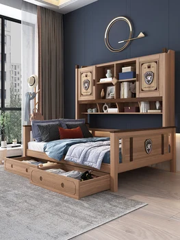 Детский шкаф-кровать со встроенной функцией хранения из цельного дерева, шкаф для спальни у стены, комбинация шкафов-кроватей