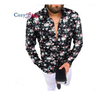 Мужские рубашки в цветочек с длинным рукавом Regualr Fit Повседневная рубашка на пуговицах
