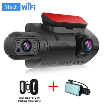 2-Объективный Автомобильный Видеомагнитофон с WIFI HD1080P Dash Cam Автомобильный Черный Ящик 3,0-дюймовый Рекордер Камеры Ночного Видения G-сенсор Циклическая Запись