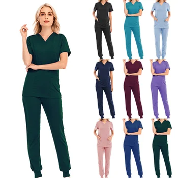 Многоцветная унисекс Униформа медсестры с короткими рукавами, рабочая одежда больничного врача, Униформа для хирургии полости рта, Комплекты медицинских скрабов