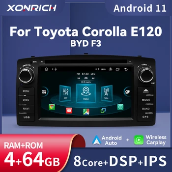 2Din Carplay Android 11 Автомобильный DVD-Плеер Для Toyota Corolla E120 BYD F3 4 ГБ 64 ГБ Мультимедиа 8 Core Стерео GPS Авторадио Навигация
