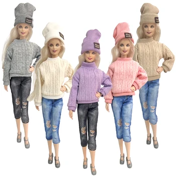 NK 5 Комплект модной одежды Шляпа, свитер, джинсы для куклы 1/6 Современная одежда для куклы Барби Аксессуары Детские игрушки
