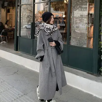 Модное и высококачественное кашемировое пальто 2023, осень и зима, новая корейская версия, свободное шерстяное пальто средней длины для женщин